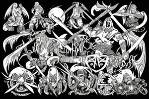 Viking fight death comic fantasy warrior tattoo idea