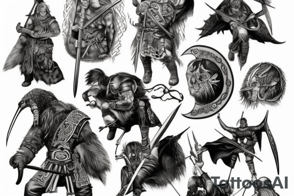 Viking fight death comic fantasy warrior tattoo idea