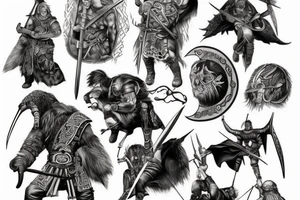 Viking fight death comic fantasy warrior tattoo idea
