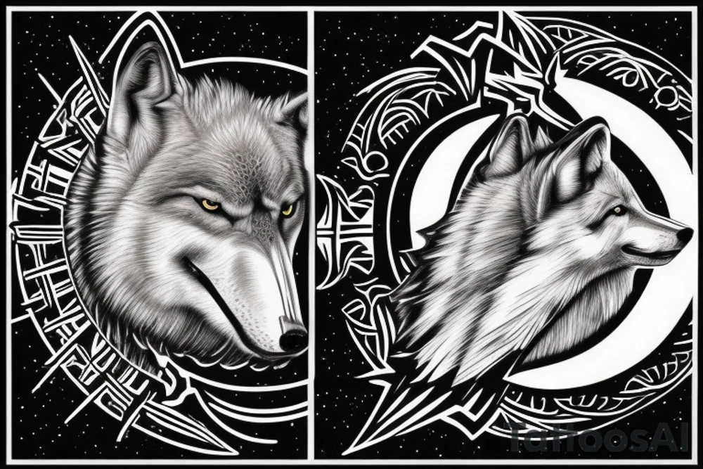 Wolf howling to a moon, the moon have a vegvisir inside tattoo idea Wolf howling to a moon, the moon have a vegvisir inside tattoo idea