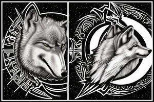 Wolf howling to a moon, the moon have a vegvisir inside tattoo idea