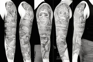 3/4 sleeve, 5 empty portraits, Latino art tattoo idea