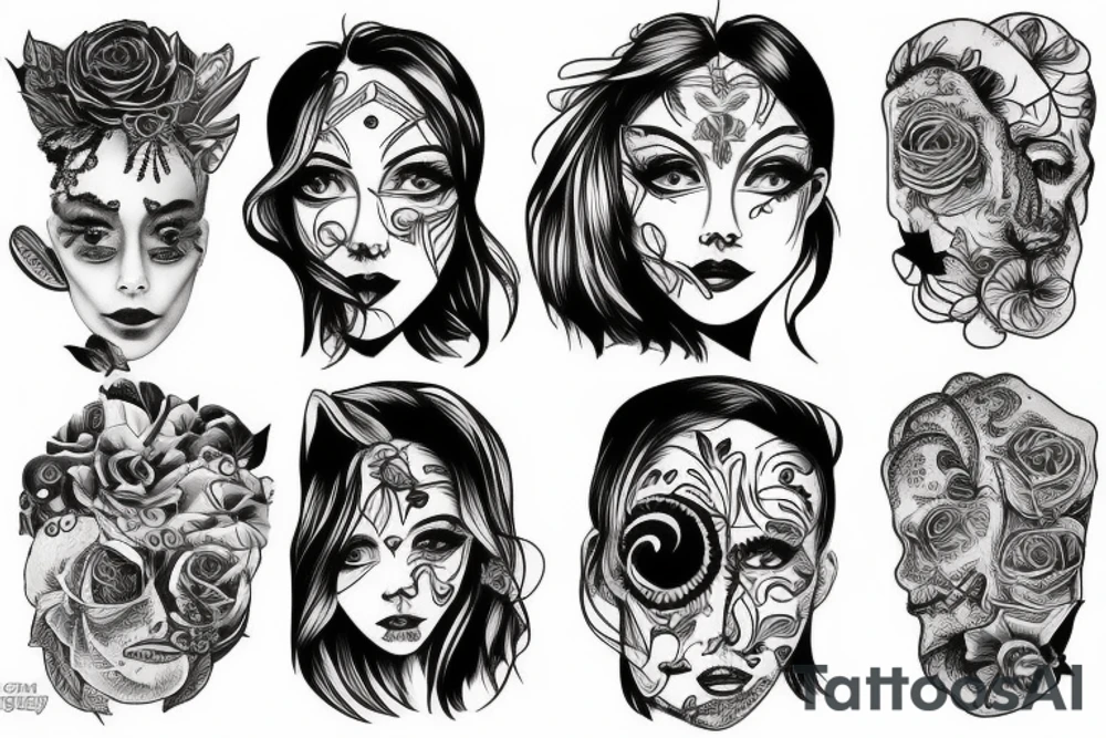 3/4 sleeve, 5 empty portraits, modern tattoo idea