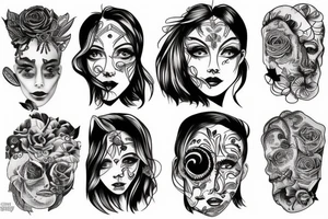 3/4 sleeve, 5 empty portraits, modern tattoo idea