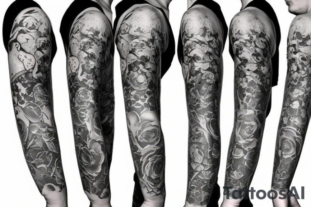 3/4 sleeve, 5 empty portraits, modern tattoo idea