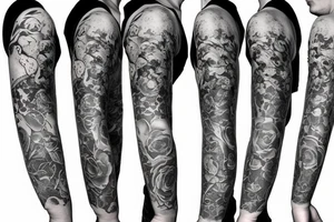 3/4 sleeve, 5 empty portraits, modern tattoo idea