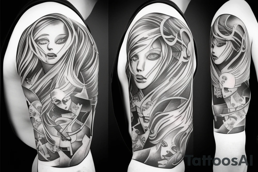 3/4 sleeve, 5 empty portraits, modern tattoo idea