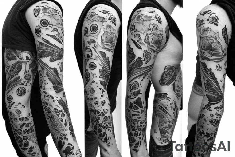 3/4 sleeve, 5 empty portraits, modern tattoo idea