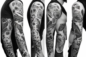 3/4 sleeve, 5 empty portraits, modern tattoo idea
