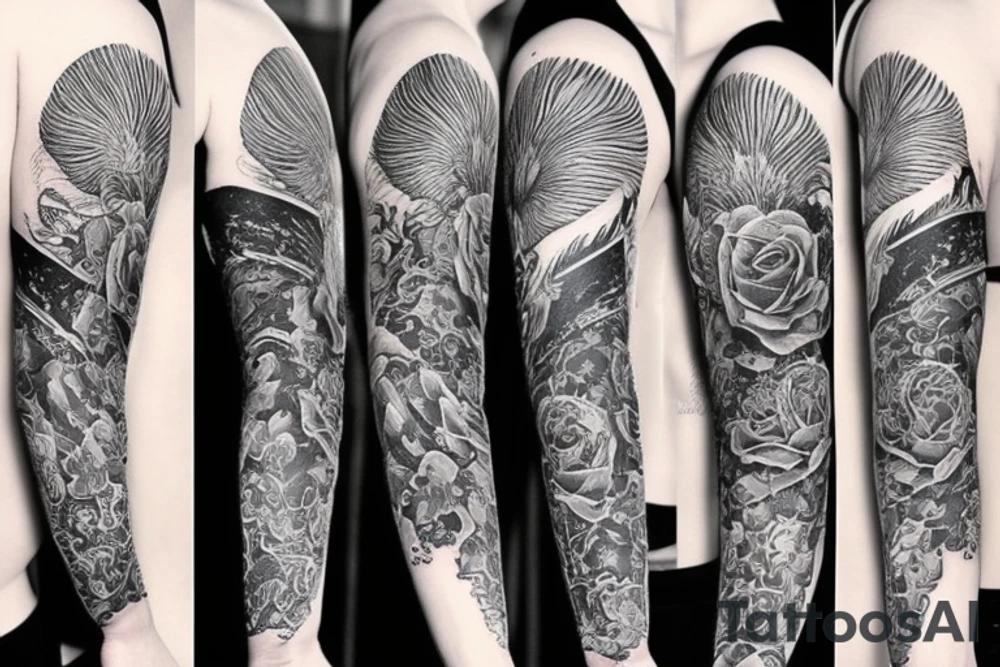 3/4 sleeve, 5 empty portraits, modern tattoo idea