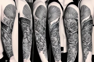 3/4 sleeve, 5 empty portraits, modern tattoo idea