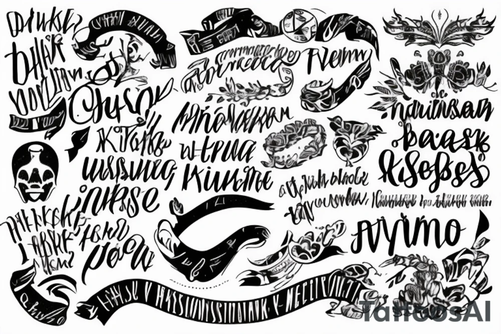 Each word in a diffent line. Only text: Yhdeksän Hyvää ja Kymmenen Kirosanaa tattoo idea