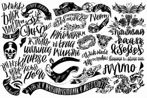Each word in a diffent line. Only text: Yhdeksän Hyvää ja Kymmenen Kirosanaa tattoo idea