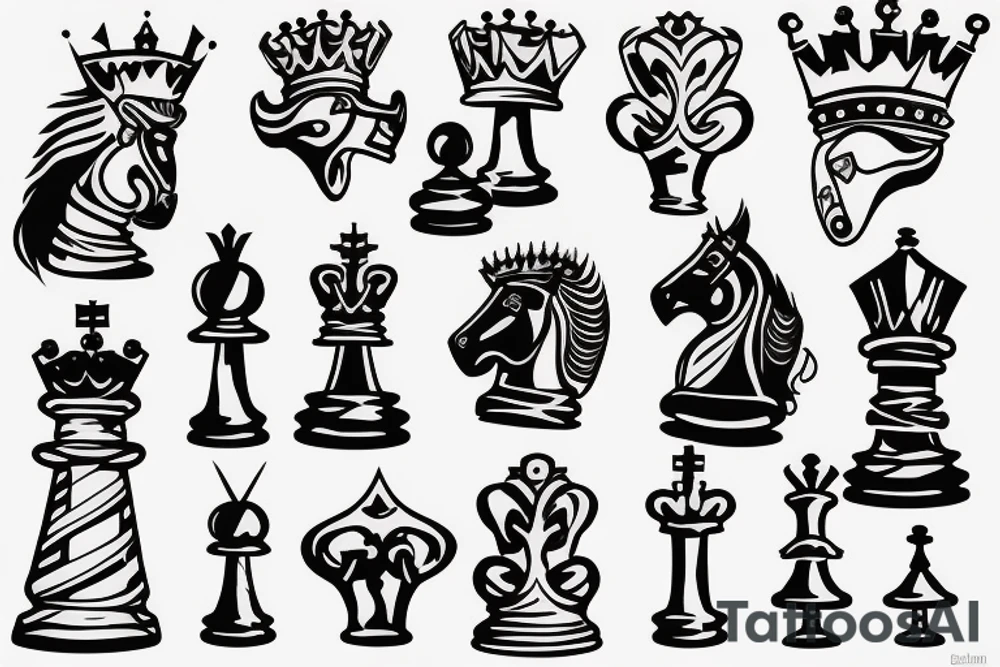 'Kings To You' text chess piece tattoo idea
