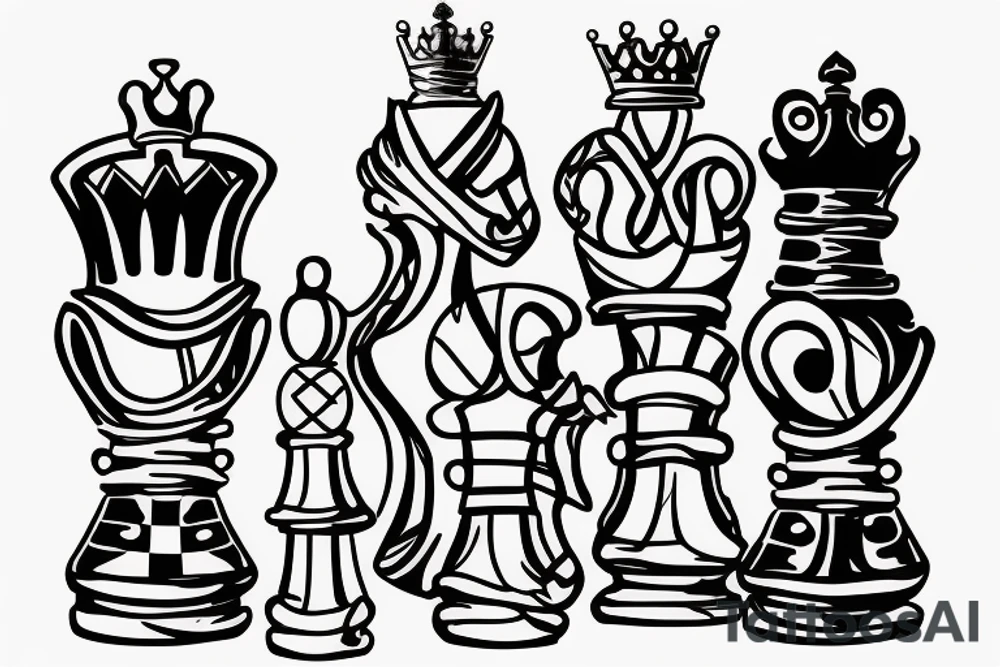 'Kings To You' text chess piece tattoo idea