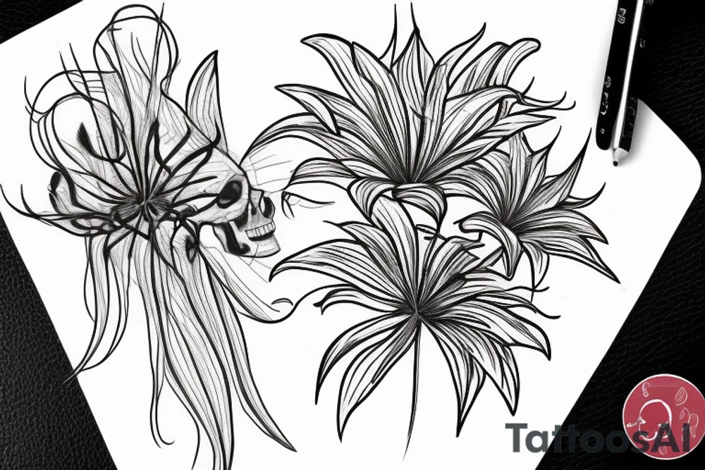 Spider Lily coming out of skull eye tattoo idea