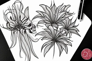 Spider Lily coming out of skull eye tattoo idea