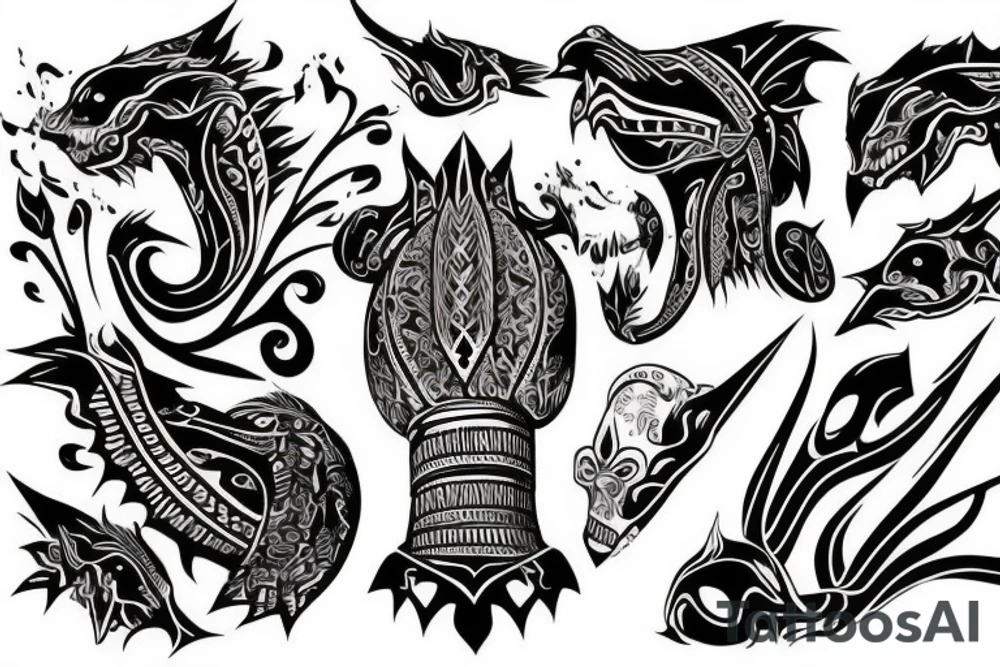 dark fantasy architecture tattoo idea