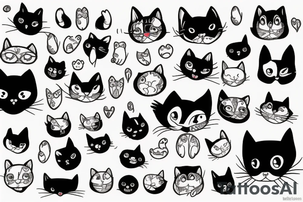 Black and white cat with big eyes tattoo idea