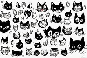 Black and white cat with big eyes tattoo idea