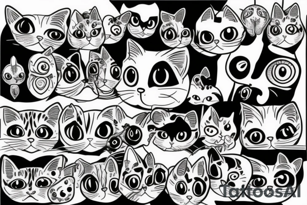 Black and white cat with big eyes tattoo idea
