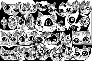 Black and white cat with big eyes tattoo idea