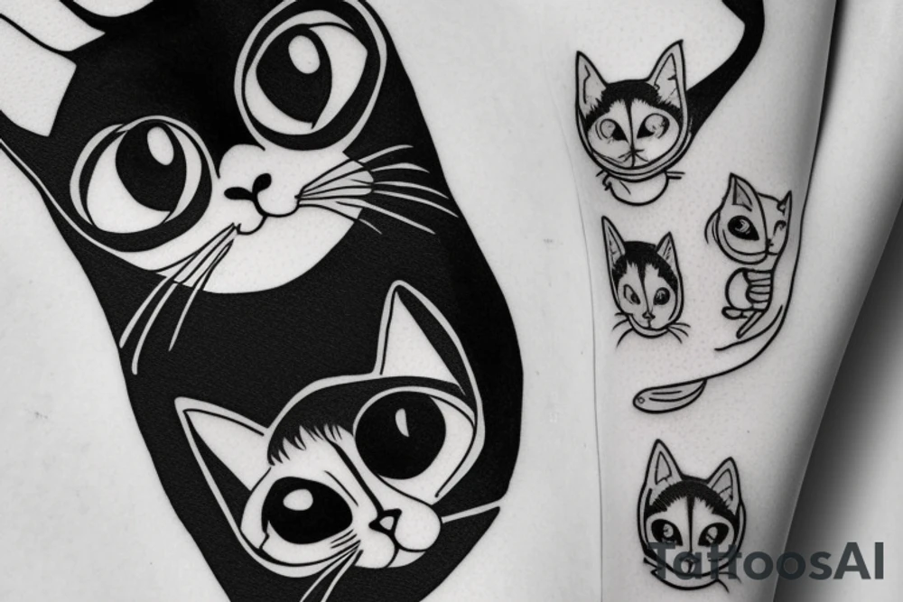 Black and white cat with big eyes tattoo idea
