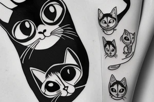 Black and white cat with big eyes tattoo idea