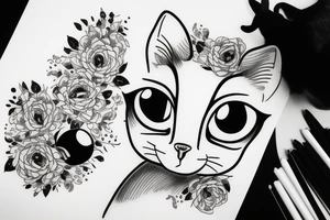 Black and white cat with big eyes tattoo idea