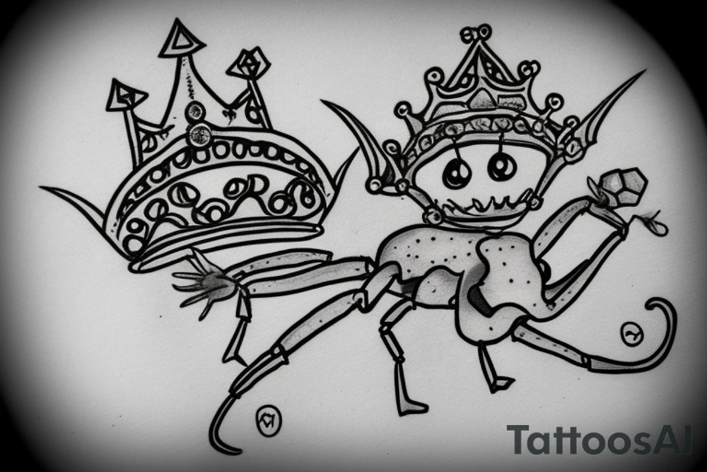 Ant carrying a diamond with a crown on it tattoo idea