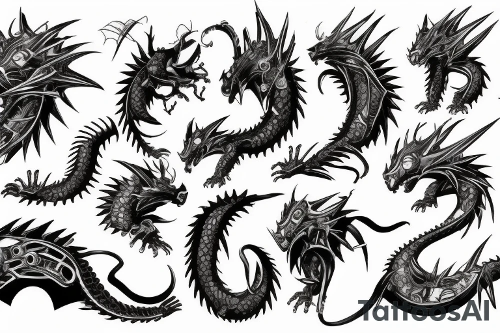 robotic dragon cat tattoo idea