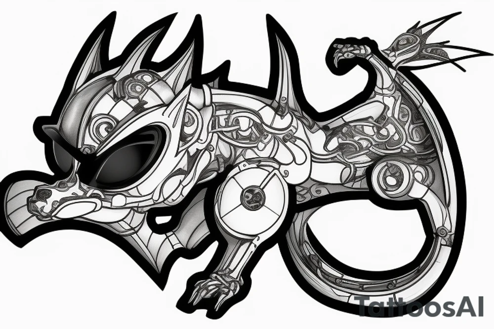 robotic dragon cat tattoo idea