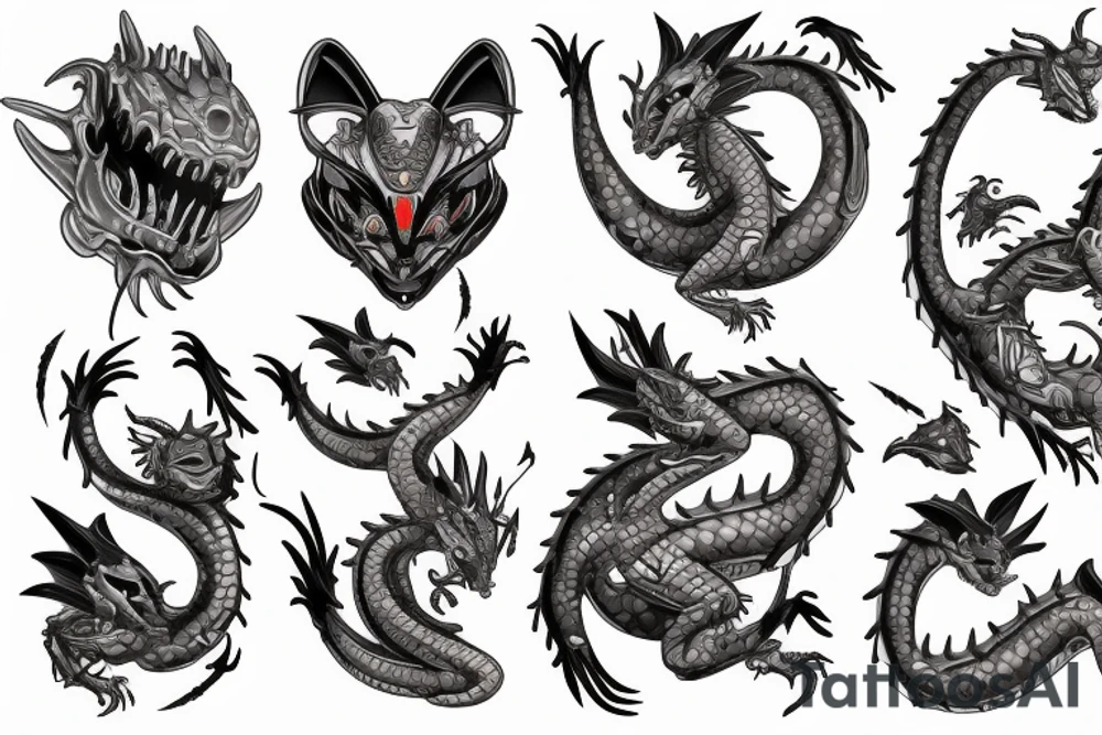 robotic dragon cat tattoo idea