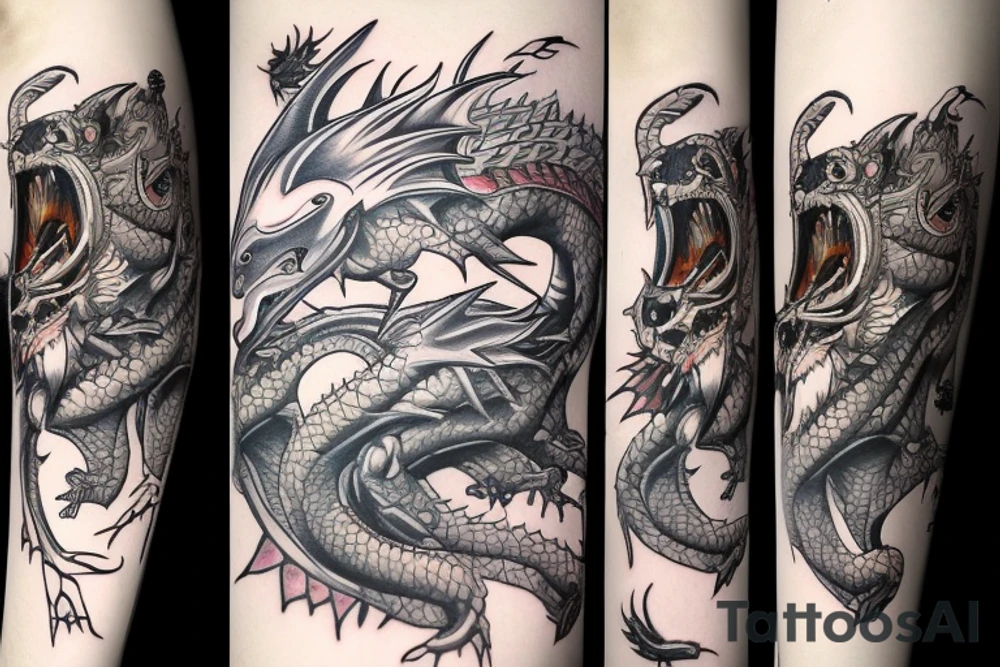 robotic dragon cat tattoo idea