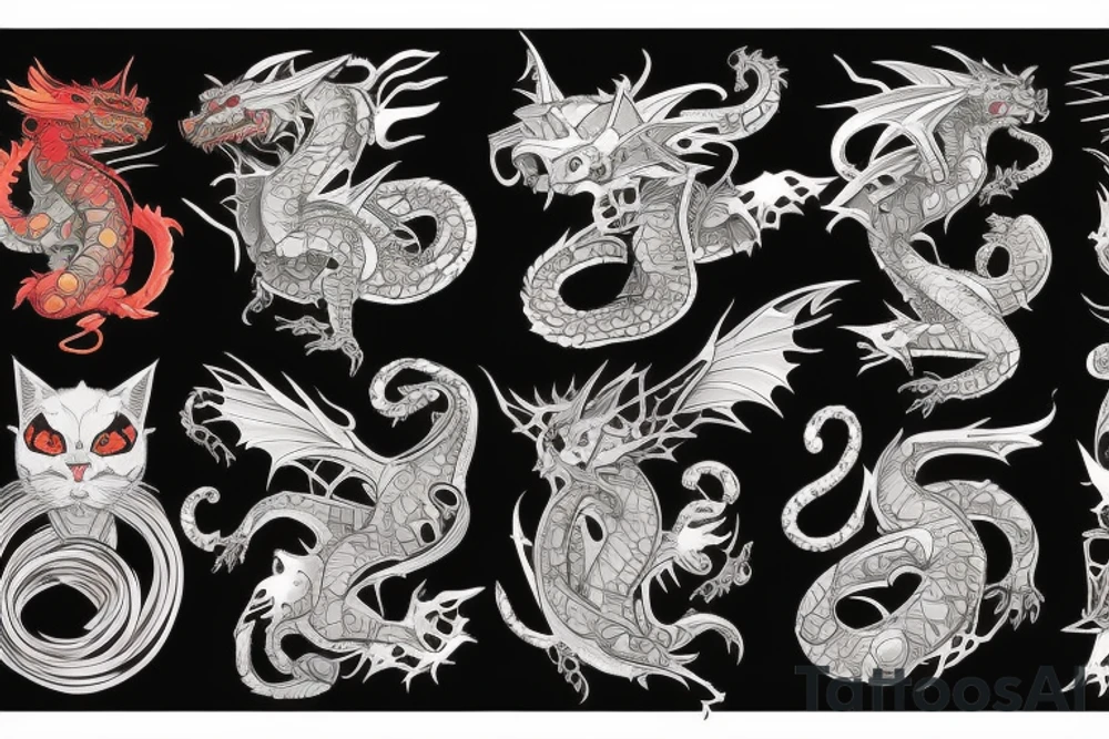 cyberpunk dragon cat tattoo idea