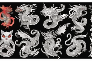 cyberpunk dragon cat tattoo idea