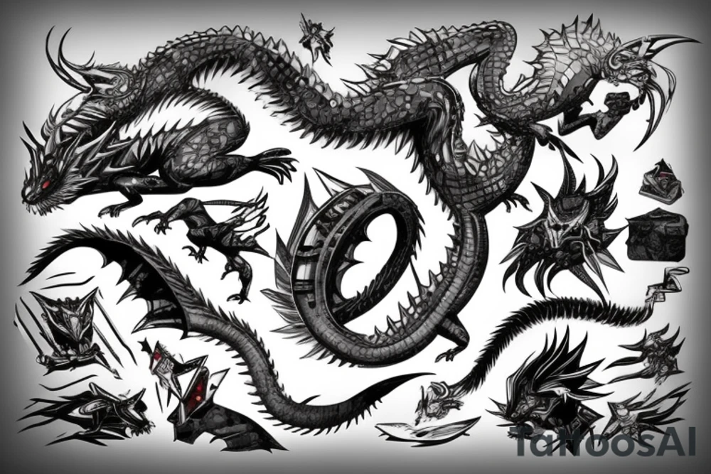 cyberpunk dragon cat tattoo idea