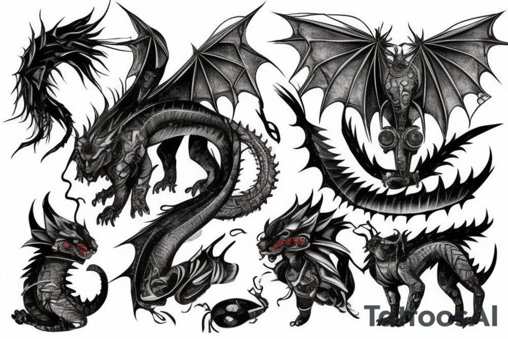 cyberpunk dragon cat tattoo idea