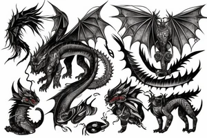 cyberpunk dragon cat tattoo idea