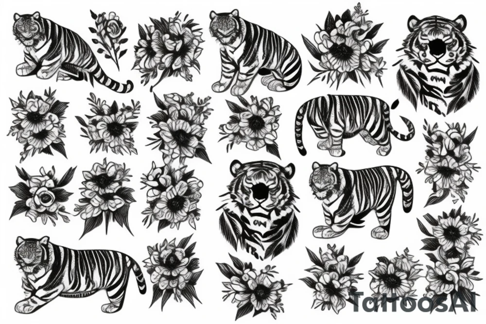 Tiger with flowers tattoo idea