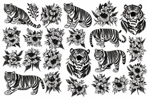 Tiger with flowers tattoo idea