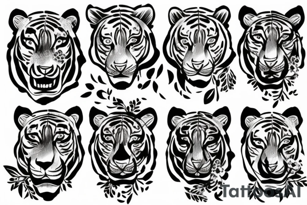 Tiger with flowers tattoo idea