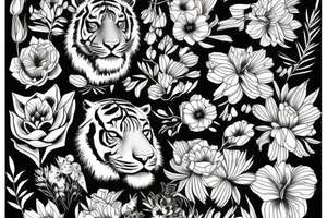 Tiger surrounded by flowers tattoo idea