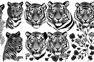 Tiger surrounded by flowers tattoo idea