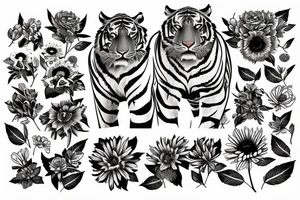 Tiger surrounded by flowers tattoo idea