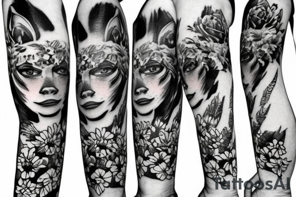 Tiger surrounded by flowers tattoo idea