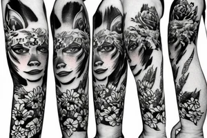 Tiger surrounded by flowers tattoo idea
