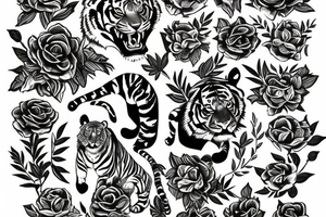 Tiger surrounded by flowers tattoo idea