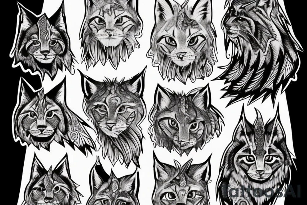 walking lynx with forest and mountains on the back tattoo idea