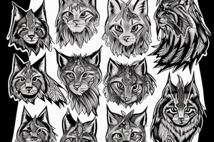 walking lynx with forest and mountains on the back tattoo idea